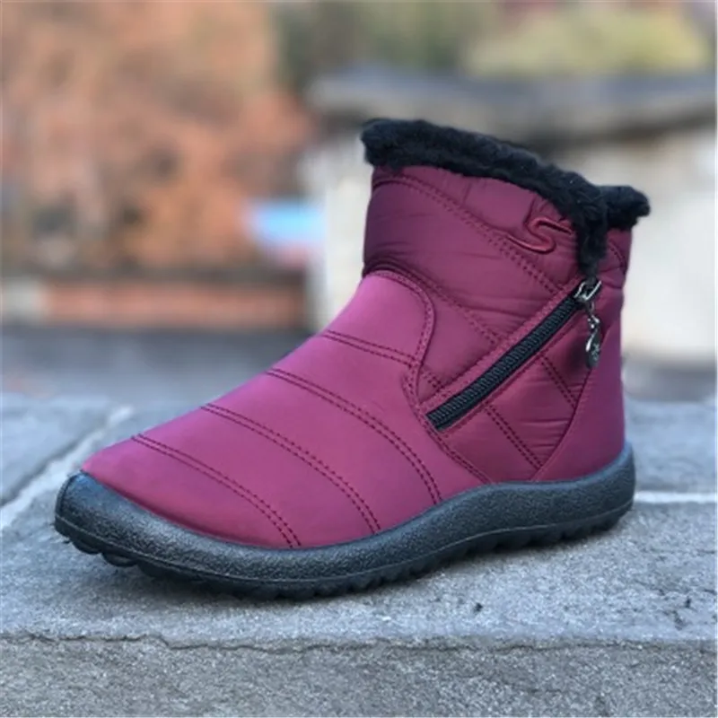 

Autumn Winter New Women'S Boots Flats Snow Boots Women'S Tube Thick Plush Waterproof Casual Side Zipper Cotton Boots Plus 35-43