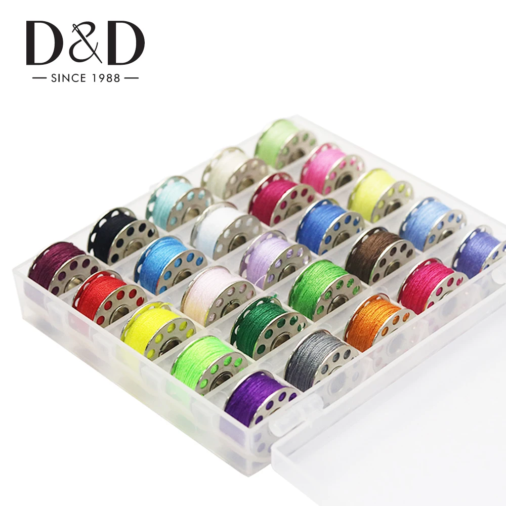 

D&D Top Quality 25pcs Colorful Polyester Threads with Metal Sewing Machine Spools Bobbin for Home Sewing Machine Tools