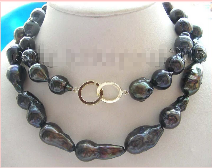 

shipping>>>>32" Natural 32mm Black Reborn Keshi Pearl Necklace 14KGP!