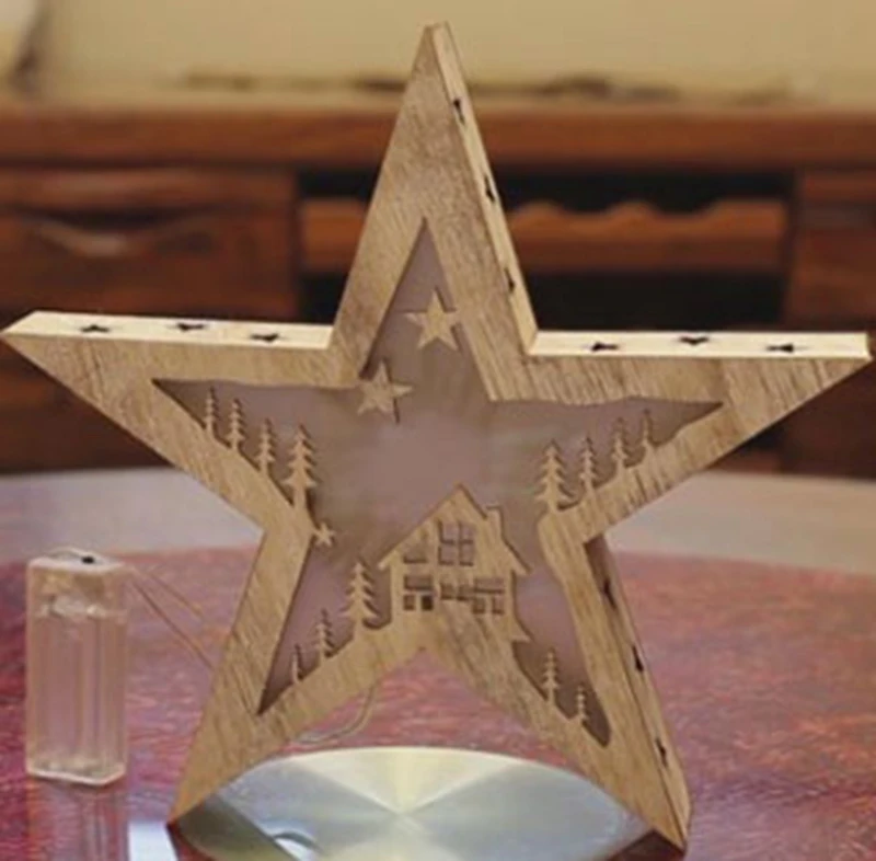 Creative Wooden Pentagram LED Night Lamp Indoor Christmas Halloween Holiday Decoration Table Star Lighting for Children Gift (5)