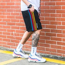 Новые летние уличные модные брендовые Спортивные Повседневные Шорты цветные полоски лоскутное бар Шорты Брюки для девочек для мужчин