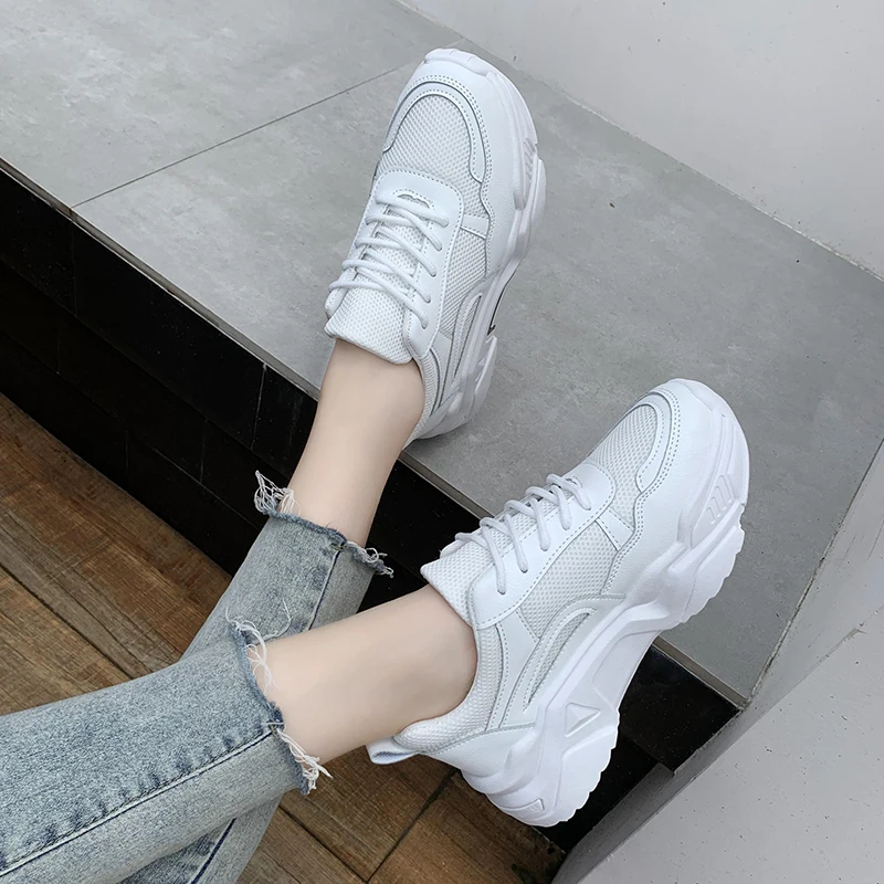 Women Vulcanized Shoes New White yellow Fashion Wedges Sneakers Shoes Women Ladies Trainers Cross Tie Tenis Feminino k217