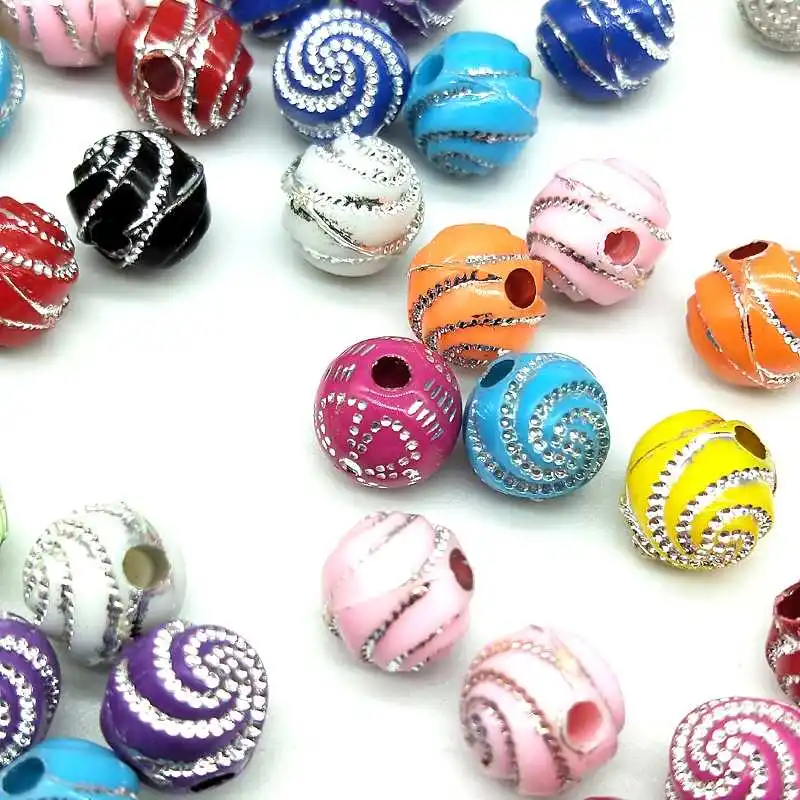

DIY 100pcs/lot 8mm Cheap Hot Fashion Beads 11 Color Acrylic Beads For Bracelet Necklace Accessories Round Spiral Pattern Gift