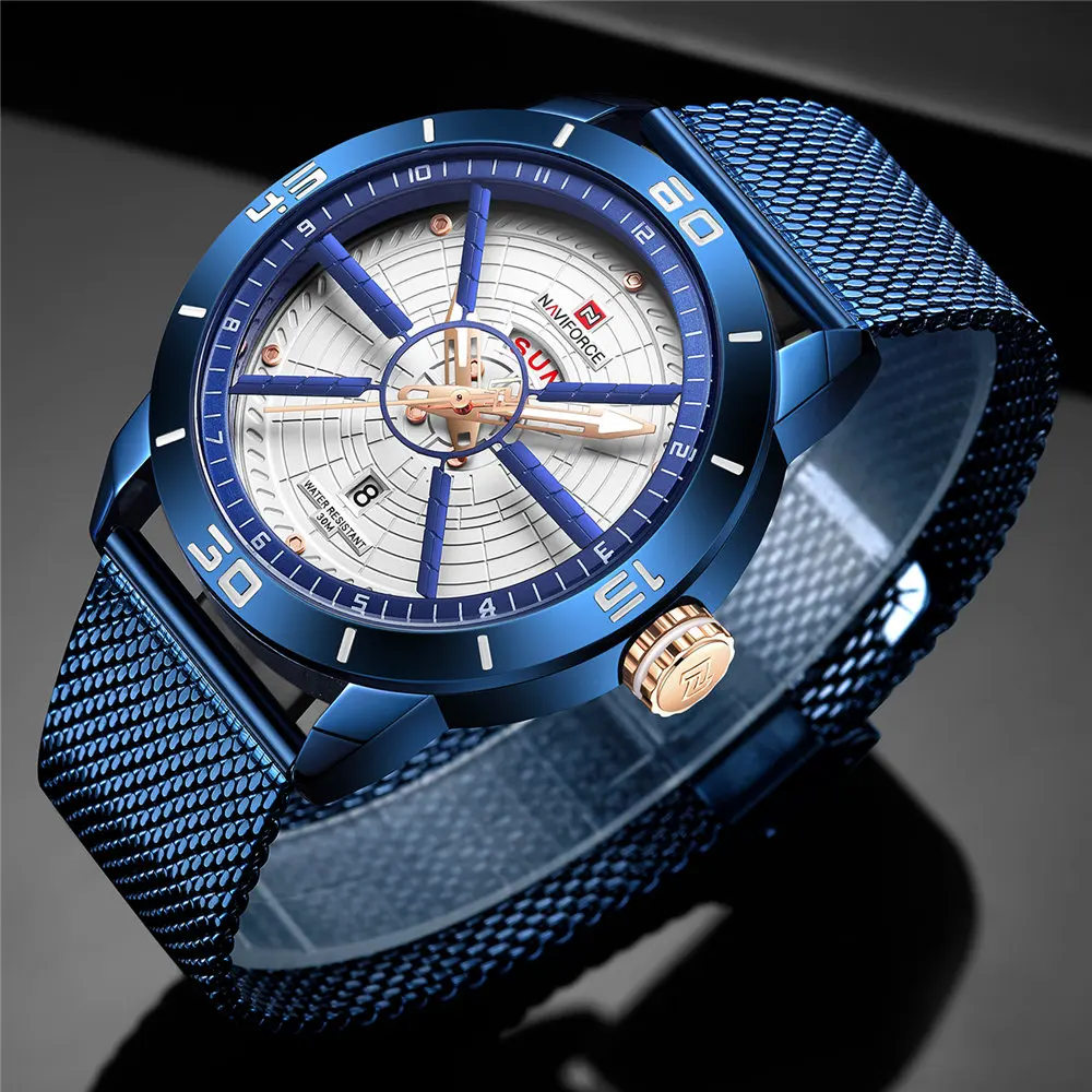 NAVIFORCE мужские часы Топ бренд Роскошные спортивные сетка сталь Дата Неделя
