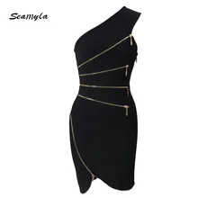 Seamyla New Arrivals Vestidos Bandage Mulheres de Um Ombro Sexy Vestido Bodycon Preto Clube de Noite Vestido de Festa Vestidos de Noite