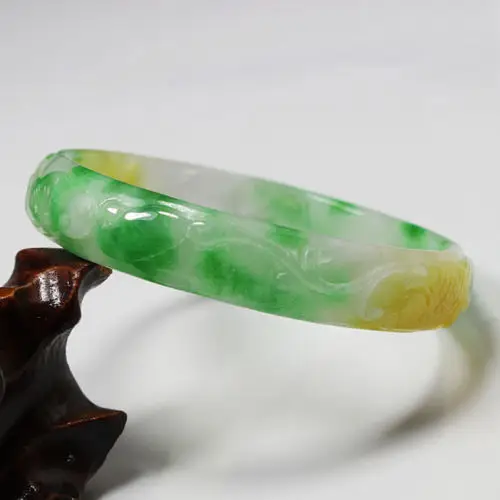

free shipping 01920 Beautiful Hand-carved Emerald Green Jadeite Jade Gems Bracelet Bangle