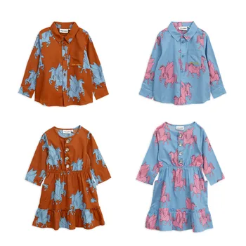 

1-8Y new 2019 spring summer long sleeve fly horse print kids dresses for girls fashion style brand girl dress 1pc