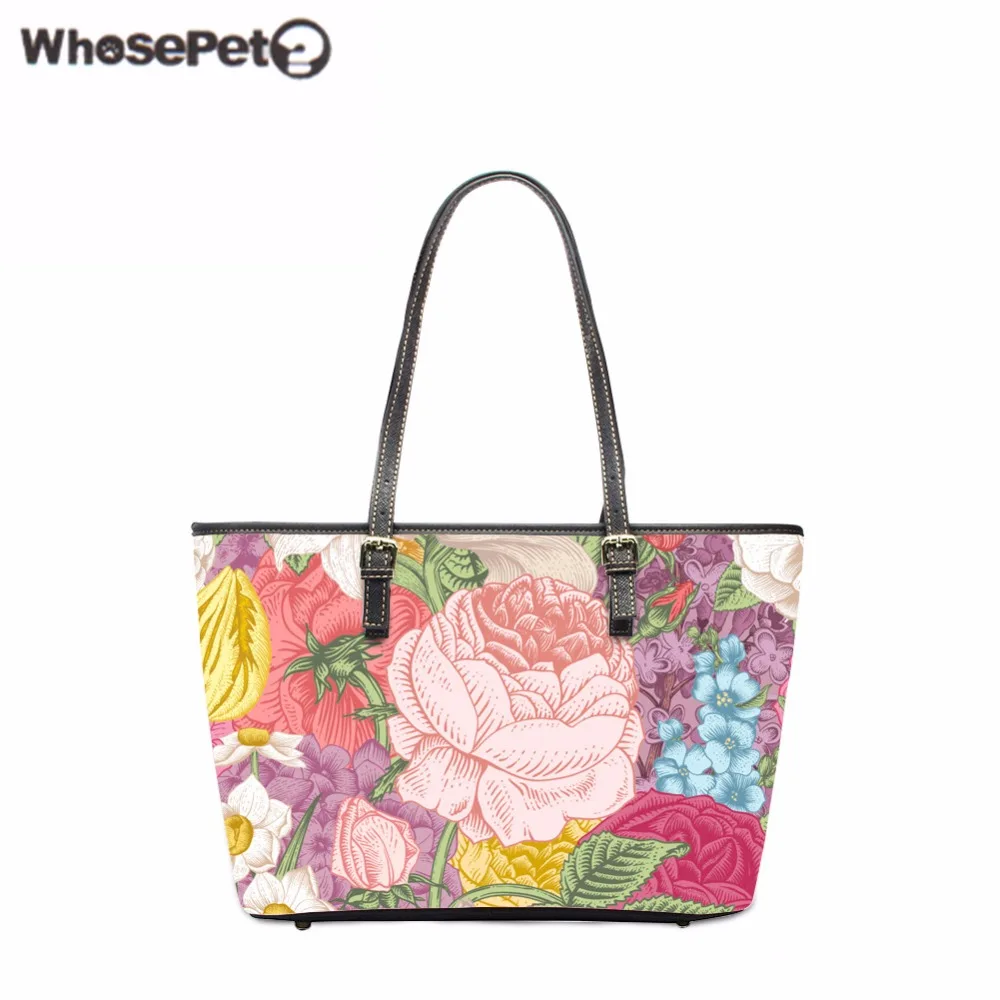 

WHOSEPET Flowers Printing Handbags Women's Shoulder Bag leather Girls Bag High Capacity Handbag Female Top-Handle Bags New Tote