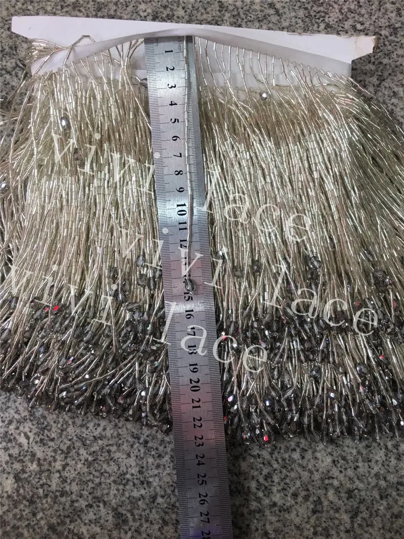cheap 5 yards bag f034#silver color pedent drop beads tassel fringe 15 cm width for decoration dress fashion designer,