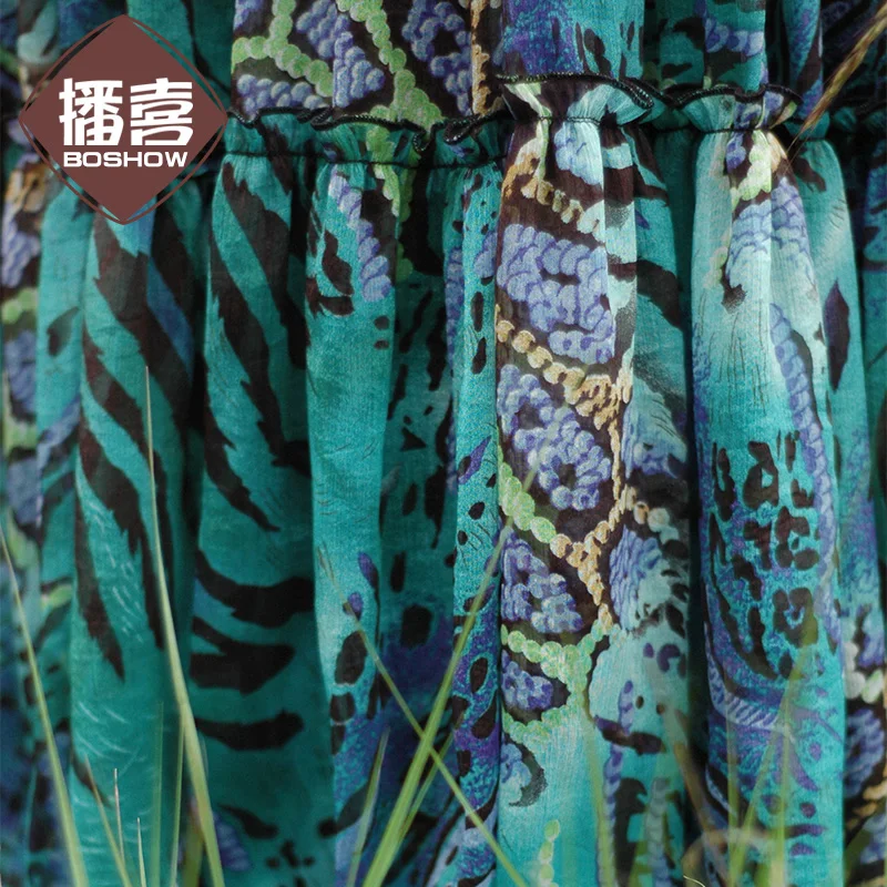 [Линетт's chinoisero-boshow] Летняя женская юбка-макси из шифона, дизайн, Сказочная юбка синего и зеленого цвета