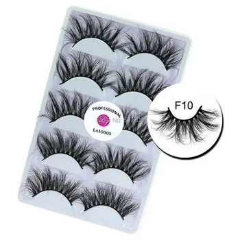

LASGOOS 5 Pairs 25mm Lashes Strip 5D Mink Hair Lash Thick Dramatic Style Long Length Cruelty-free Reusable False Eyelashes F10