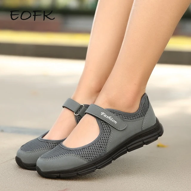 EOFK New Women Flats Shoes Women's Flat Mary Jane Female Ladies Mesh