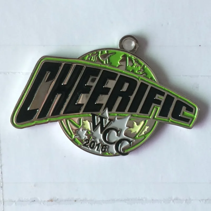 

Cheerific Medals/Metal Emblem for 2016 Sport Made by Iron with Ribbon 2" Satin Nickel Plating & Custom MOQ50pcs fee shipping