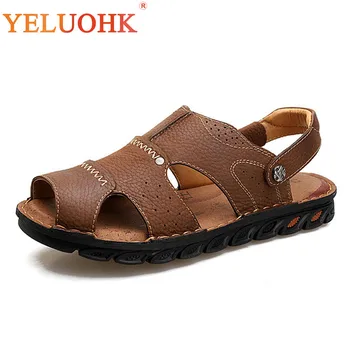 

Vintage Men Sandals 2018 Summer Shoes Handmade High Quality Soft Leather Sandals Men