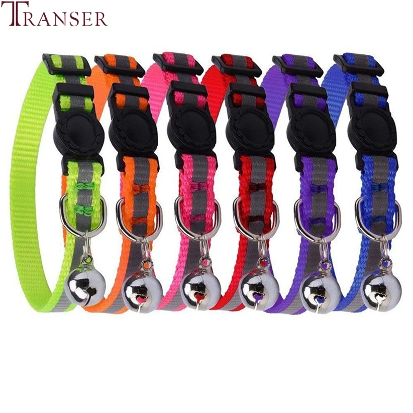 Transer 6pcs Adjustable Reflective Striped Nylon Pet Cat Collar with
