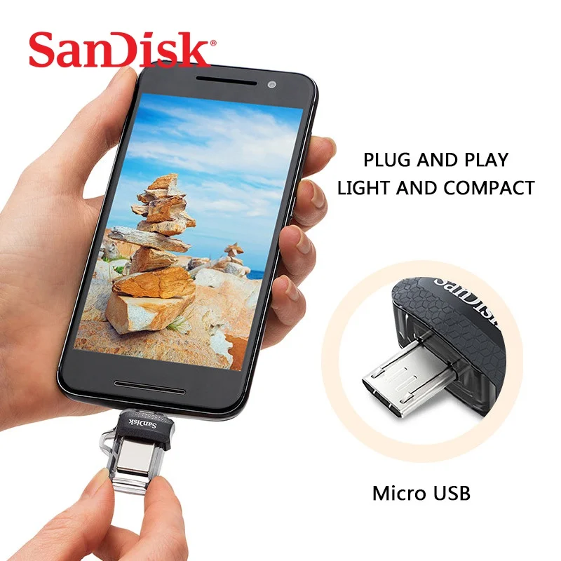 Sandisk Mini USB 3,0 двойной OTG USB флеш-накопитель 16 ГБ 32 ГБ 64 ГБ 128 ГБ флеш-накопители USB3.0 высокая скорость для Android телефона