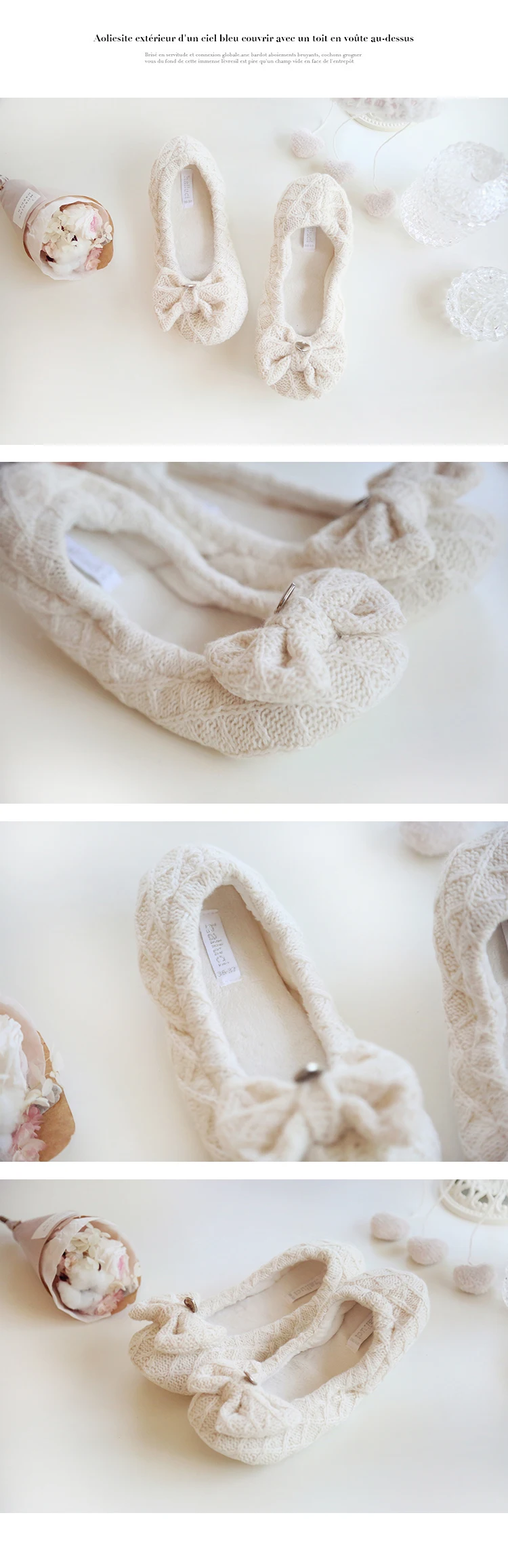 Простые вязаные теплые домашние тапочки на мягкой подошве; Милые слипоны с бантом для беременных женщин; женские японские домашние тапочки; женская обувь