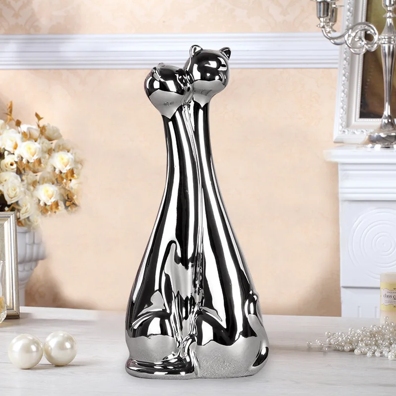 

Manufacturers selling handmade ceramic decoration art lovers Home Furnishing electroplating cat cat