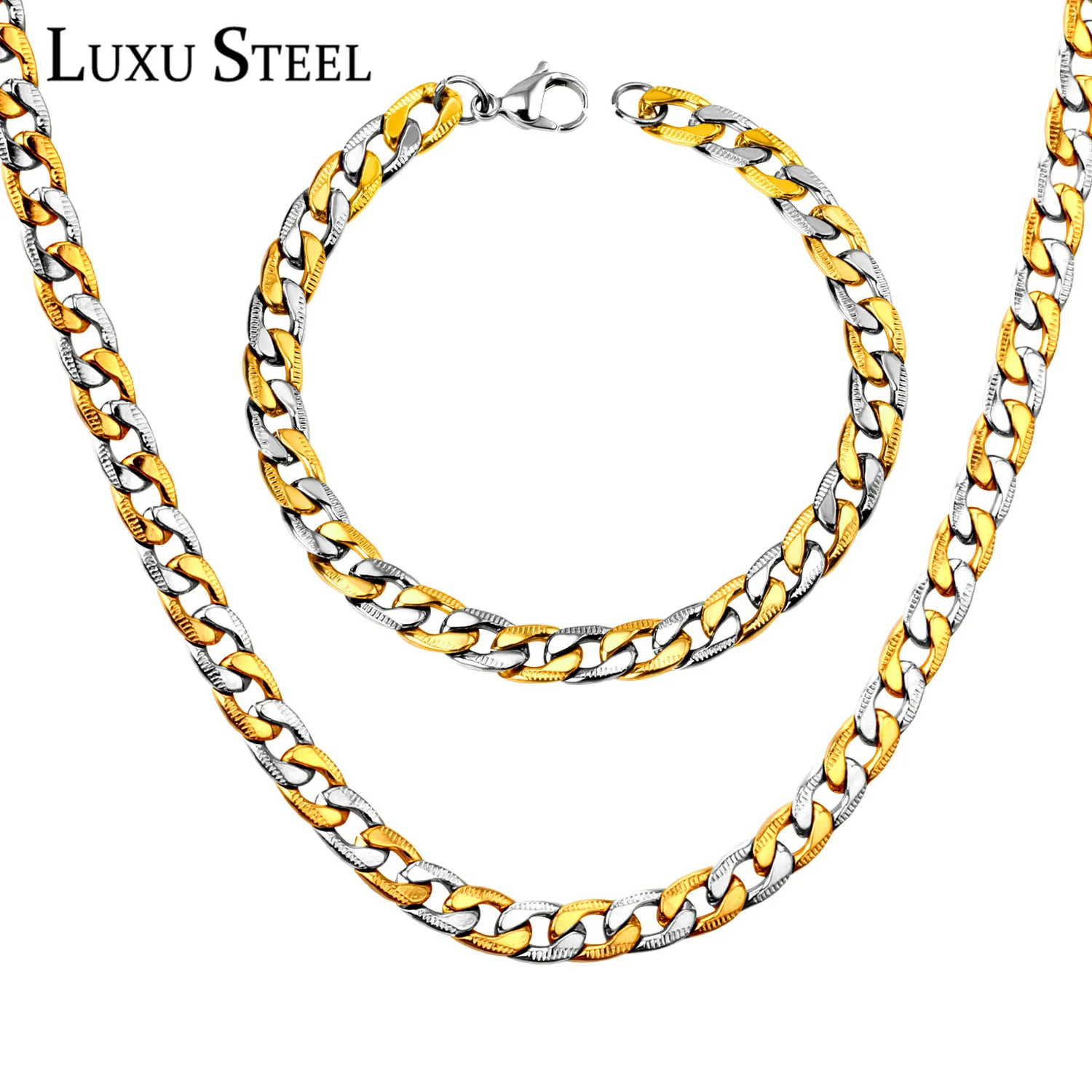 LUXUSTEEL Width 8mm Length 50/55/60cm Chain Necklace Stainless Steel