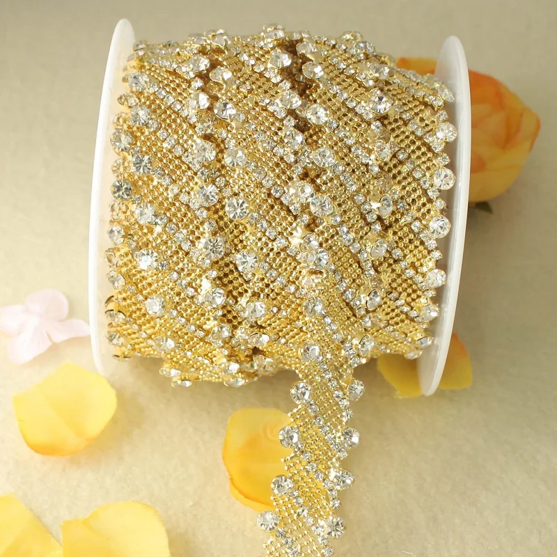 1 Yard 22mm Silver/golden Plated Rhinestones Trim Sewing Craft Freeshipping R2206rhinestone