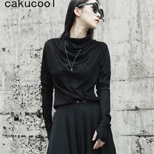 Cakucool Harajuku, женская футболка с длинным рукавом, осень, шикарная водолазка, черная футболка, женские замшевые готические тонкие футболки, пуловер, Femme