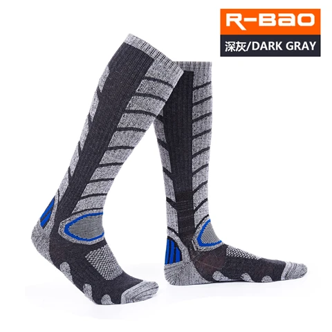 R-BAO, зимние теплые мужские и женские теплые лыжные носки, толстые хлопковые спортивные носки для сноуборда, велоспорта, катания на лыжах, футбола, гетры, гольфы, 3321 м - Цвет: DARK GRAY  L