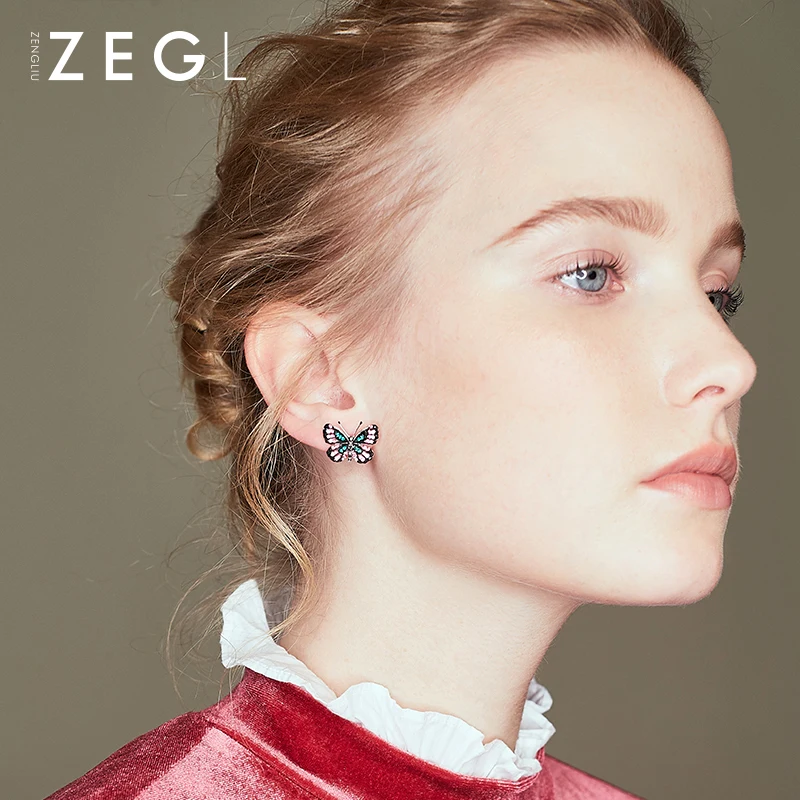 Женские серьги бабочки ZEGL маленькие бабочки|Серьги-гвоздики| |