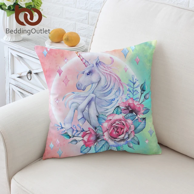 BeddingOutlet Unicorn And Rose Cushion Cover Cartoon Pillowcase Enchanting Pink And Green Decorative Pillows BeddingOutlet Unicorn And Rose Cushion Cover Cartoon Pillowcase Enchanting Pink And Green Decorative Pillows