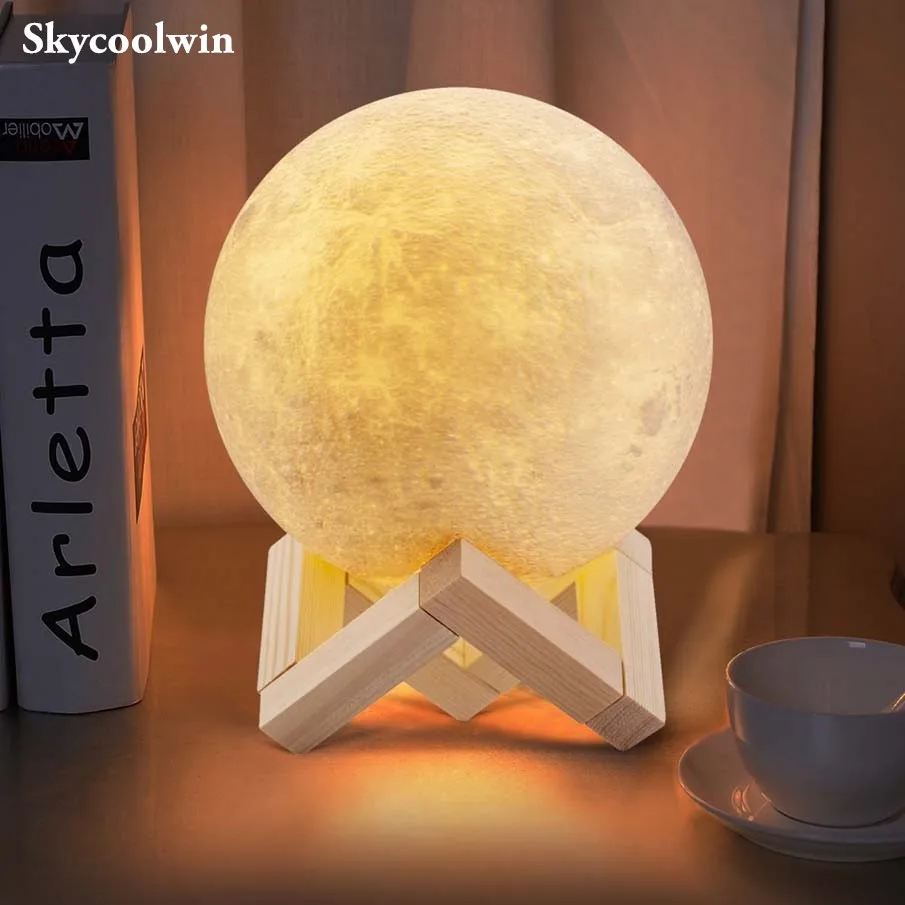 

Night Light 3D Printing Moon Lamp 2 Colors Dimmable Touch Control Brightness with USB Charging, Home Decorative Led Night Lights