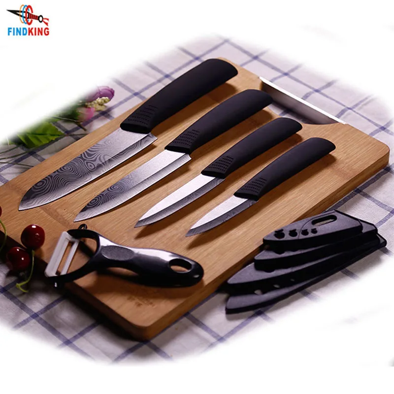 FINDKING Quality Ceramic kitchen knives black pattern blade with holder  Peeler covers ceramic knife set kitchen knifes set best - AliExpress