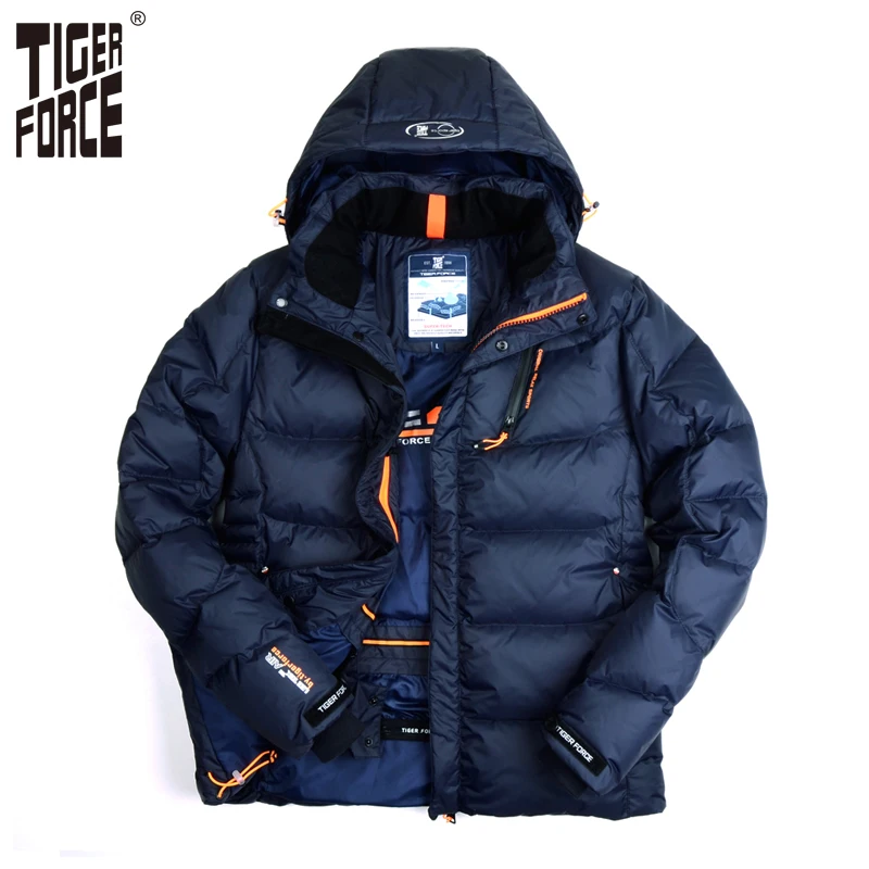 TIGER FORCE 2017 Men New Down Jacket Fashion Winter Down Coat Parka 80 White Duck Down