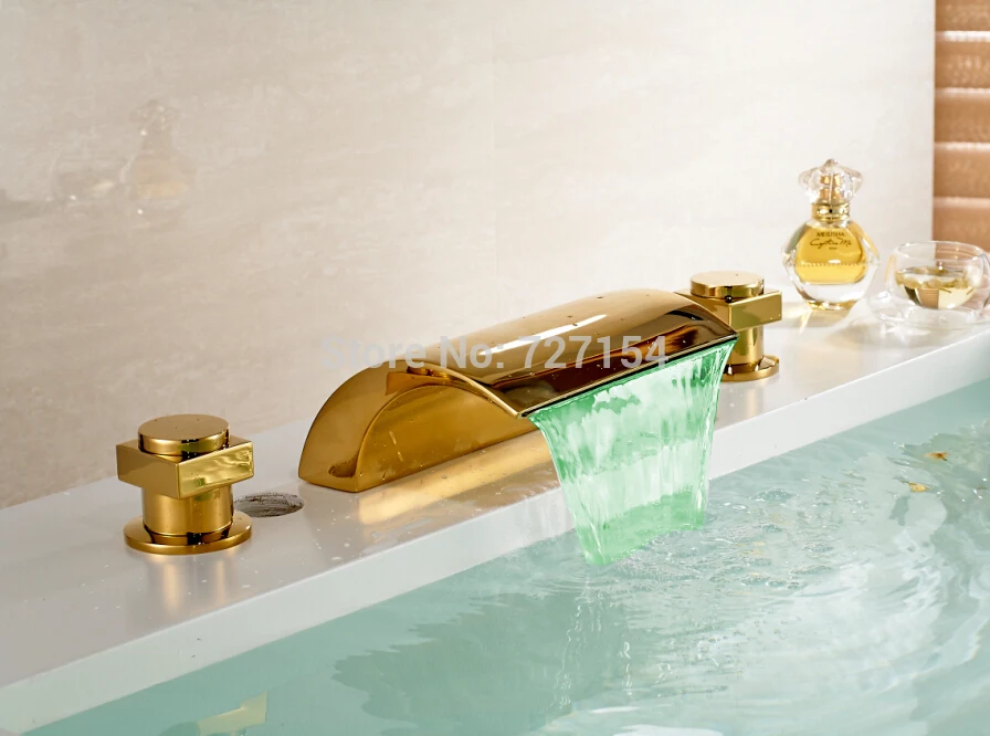 

Free Shipping! NEW LED Widespread Spout Basin Faucet Deck Mounted Sink Mixer Tap Dual Handles