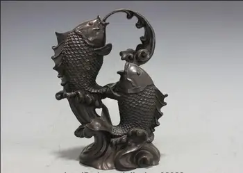 

Chinese Copper Bronze carve Auspicious Feng shuio Money wealth Two carp Fish