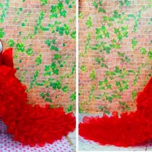 Г., Красные Платья с цветочным узором для девочек бальное платье из сатина, тюля, без рукавов, с высокой низкой ложкой, для свадебной вечеринки