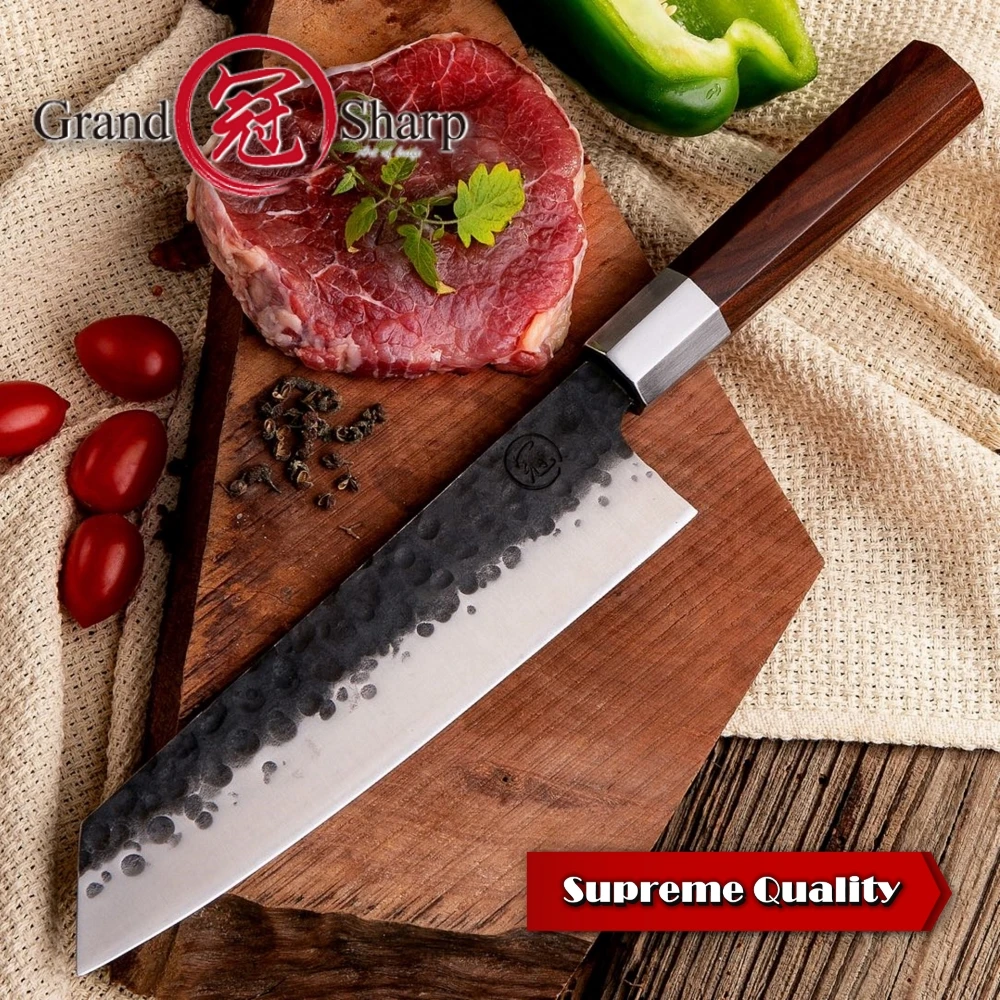 Vente Couteau de Chef fait main 8 pouces japonais Kiritsuke forme haute teneur en carbone 4cr13 acier professionnel couteaux de cuisine outils de tranchage de cuisine