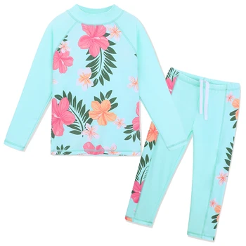 

BAOHULU UPF50+ Children Swimsuits Two Pieces Rash Guard Set Print Floral Sun Protection Long Sleeve and Pants Baby Girl Swimwear
