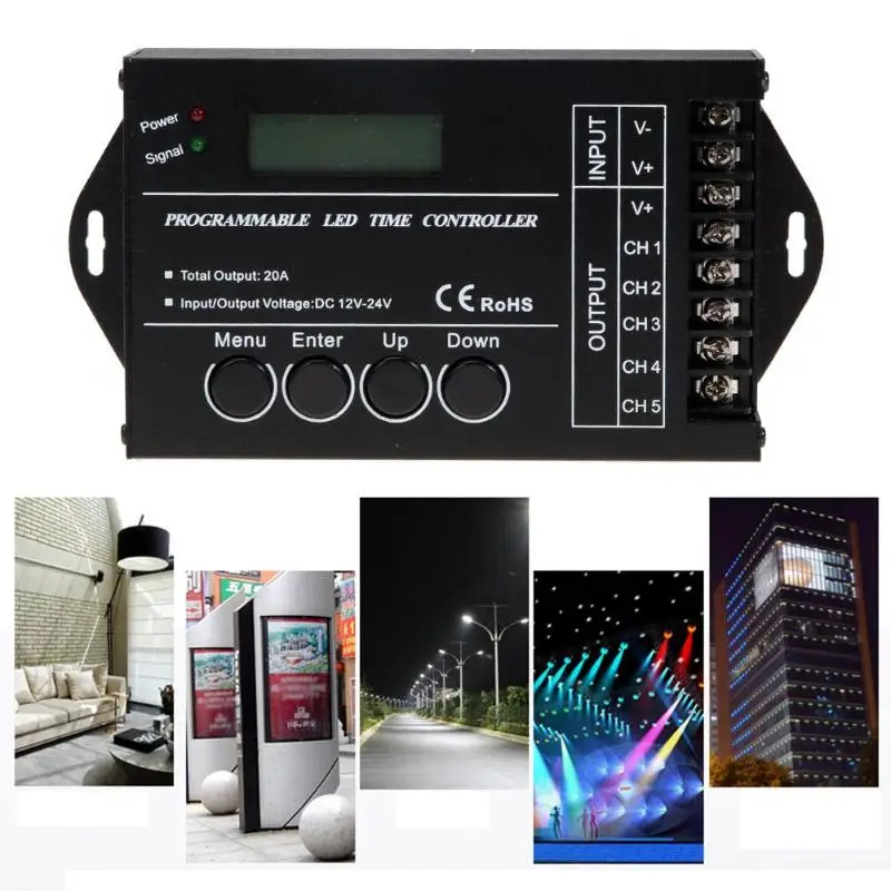 

DC12-24V LED light TC421 LED Time Controller WiFi Time Programmable 5 Channel Output Power for LED Strips Light