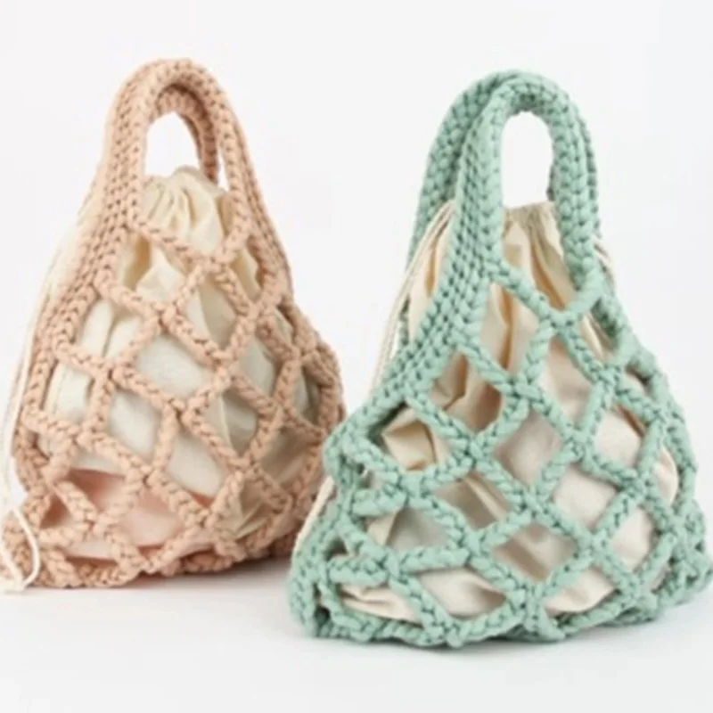 New Fashions Women Handbag DIY Cloth Thread Handbag Crochet Line Bag