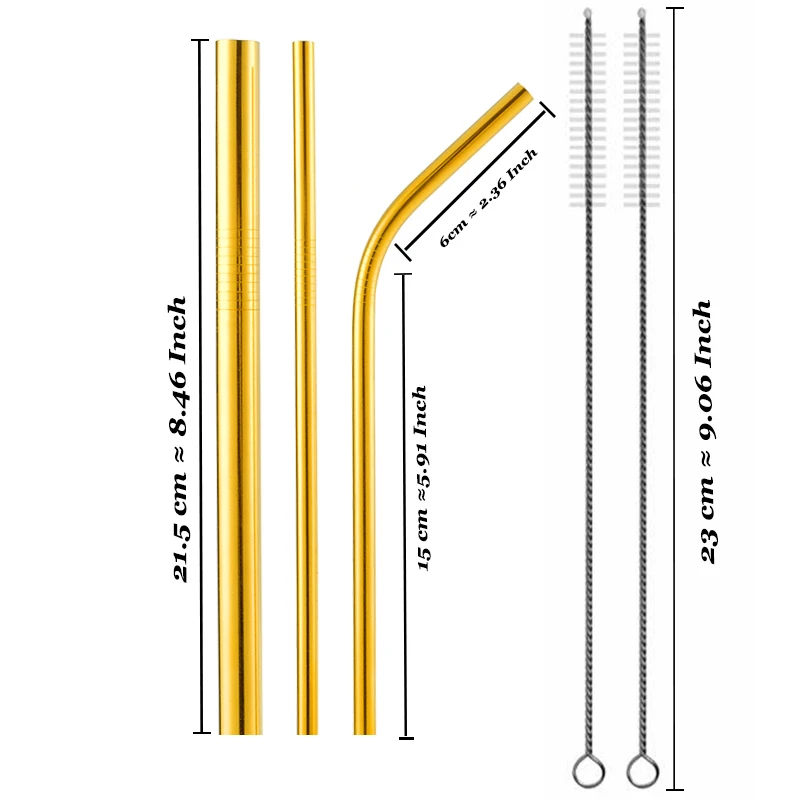 Красочные 304 нержавеющей стали соломинки многократного использования прямая изогнутая металлическая трубочка для напитков с чистящей щеткой набор вечерние аксессуары для бара - Цвет: Gold  A1 MA1 B1