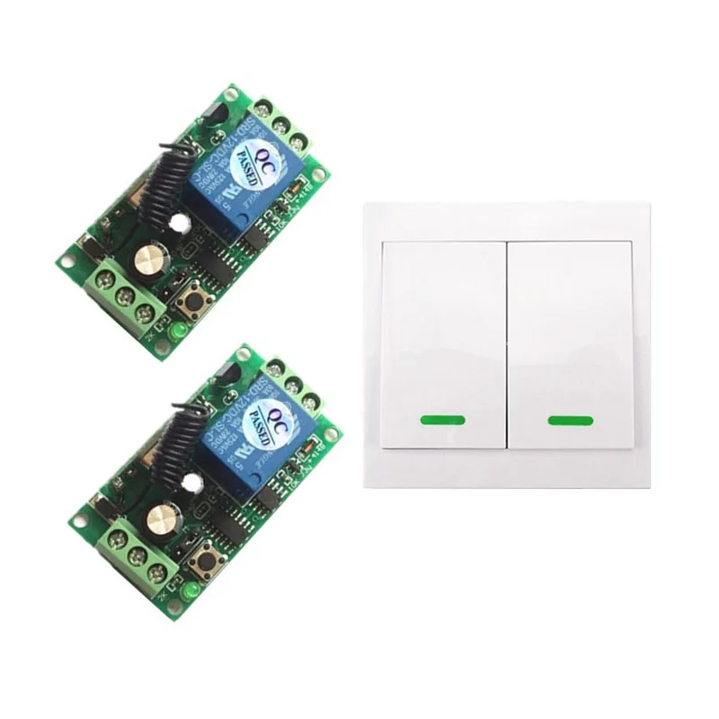 

DC12V 24V 1CH 10A RF Wireless Remote Control Switch System receiver & 2*White wall Panel Sticky relay Remote Smart Home Switch