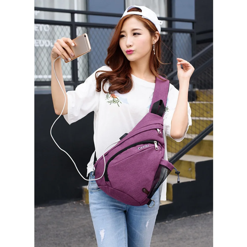 Women Chest Bag USB External Travel Charging Messenger Crossbody Bag