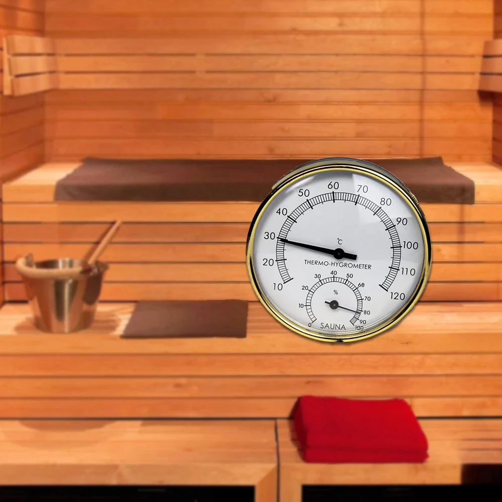 Stainless Steel Edge Sauna Room Thermometer Hygrometer Clock-0Â°C~120Â°C for Sauna Room Temperature Humidity Meter