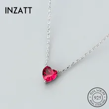 INZATT, настоящее 925 пробы, серебряное, милое, красное, хрустальное сердце, колье, ожерелье, личность, хорошее ювелирное изделие для женщин, свадебные аксессуары