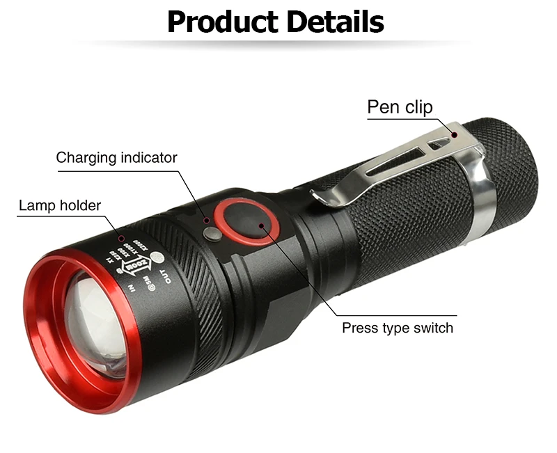 Litwod Z201511 3000лм USB Перезаряжаемый Фонарик XML-T6 светодиодный фонарик масштабируемый 4 режима фонарь для 18650 с usb-кабелем для кемпинга