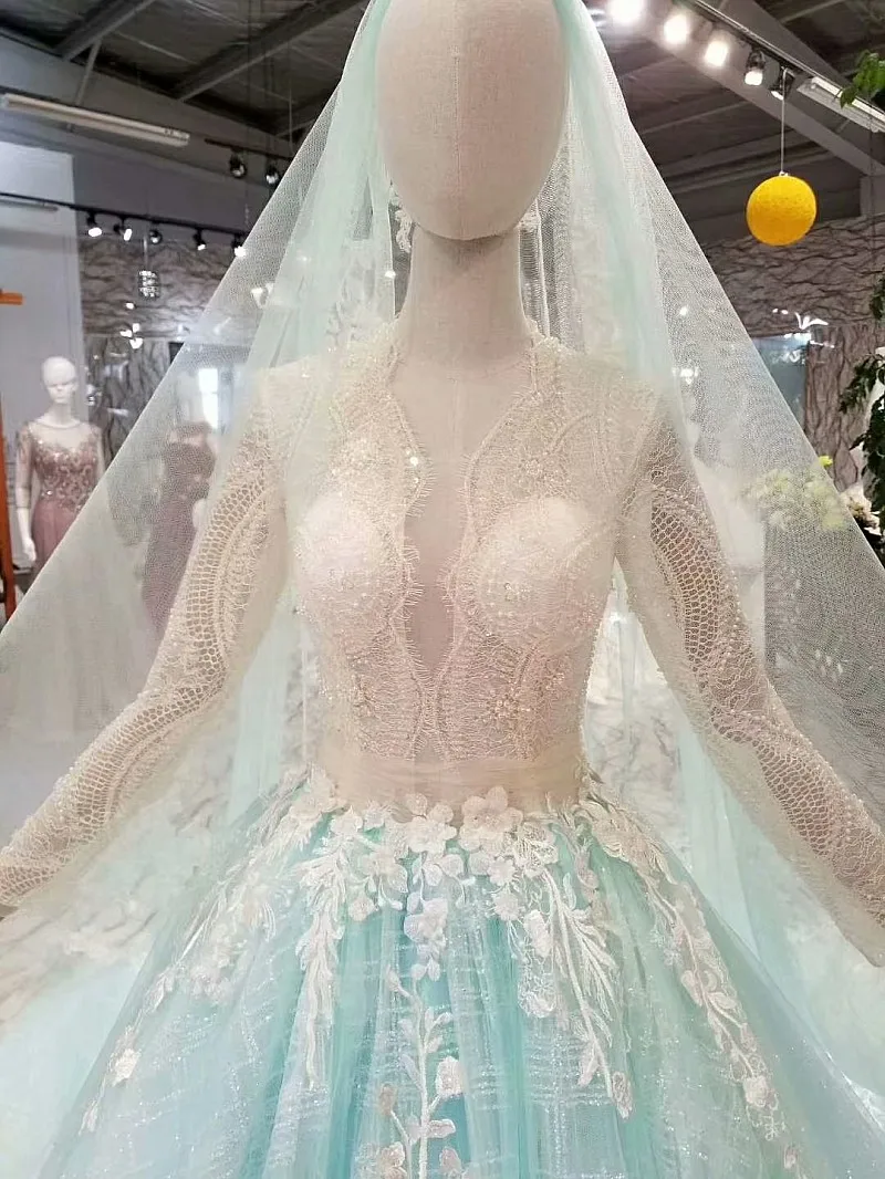 Vestido Debutante Gowns бальное платье Бальные платья салатовый зеленый v-образный вырез с длинным рукавом бальное платье