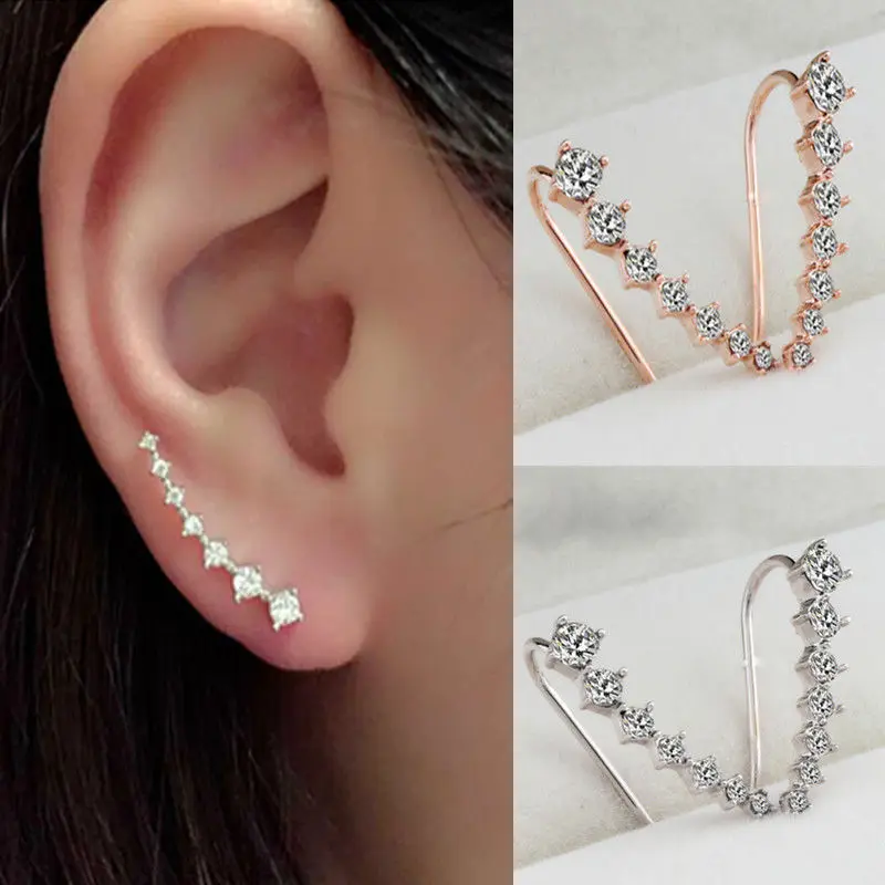 Women Fashion Silver Plated Crystal Ear Stud Jewelry Hook Dangle Earrings Gift