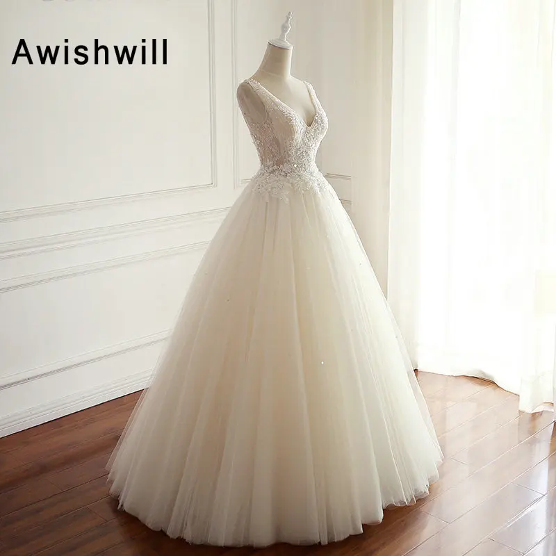 Vestidos De Novia Floor Length Wedding Dress Open Back V-neck Beaded Appliques Tulle Country Gowns Boho Bridal | Свадьбы и торжества
