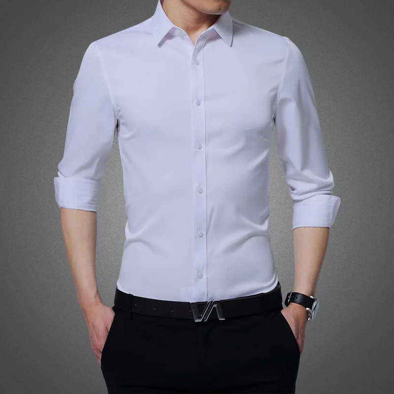 2018 Фирменная Новинка осенние свадебные рубашки Высокое качество Мужская Повседневная рубашка с длинным рукавом мужской Slim Fit социальных