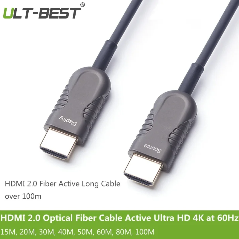 

ULT-BEST HDMI 2.0 Optical Fiber Cable Active Light High Speed Ultra HD 4K 60Hz HDMI2.0 Subsampling 4:4:4/4:2:2/4:2:0 15m 20m 30m