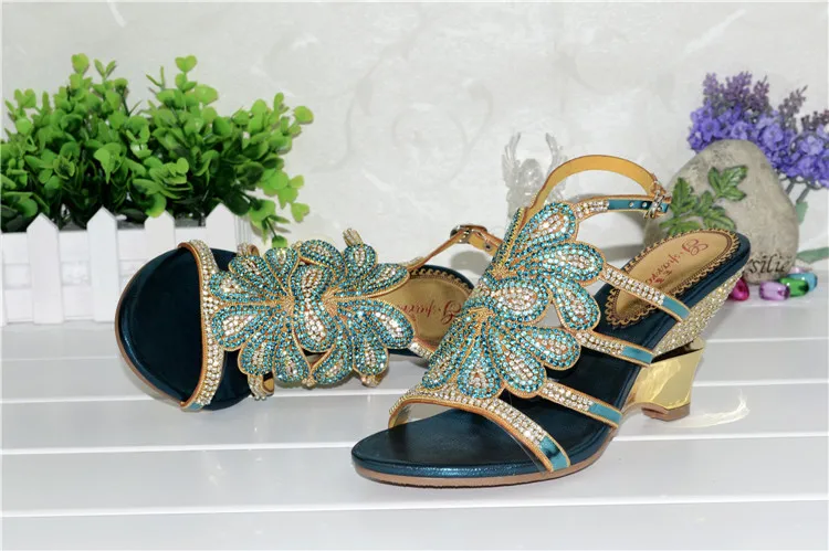 2016 Summer Crystal Rhinestone Wedding Shoes Size 11 High Heels Fashion Female Roman Bohemian Blue Wedge Sandals Good Quality10